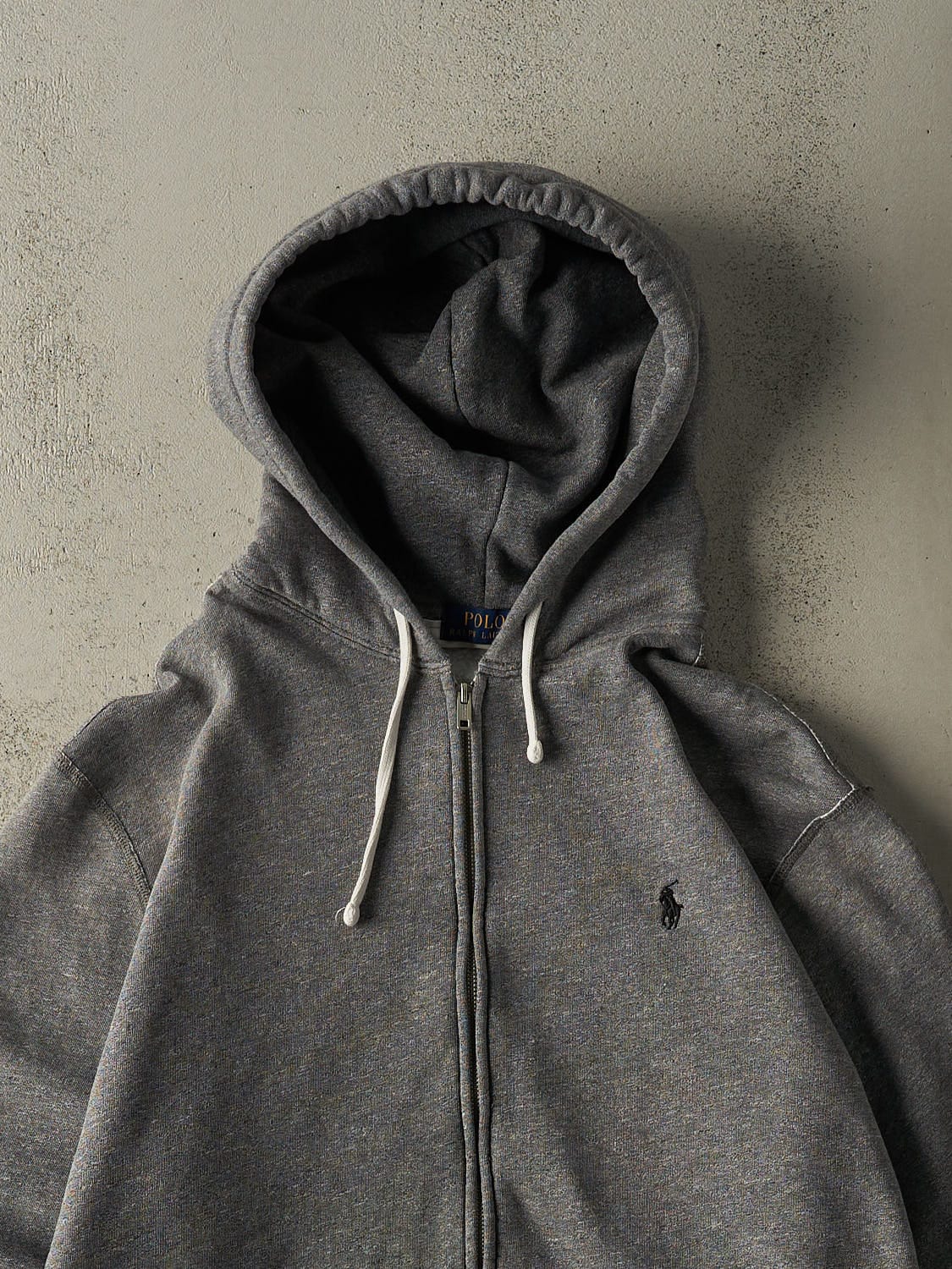 Vintage Y2K Grey Polo Ralph Lauren Embroidered Zip Up Hoodie (L/XL)