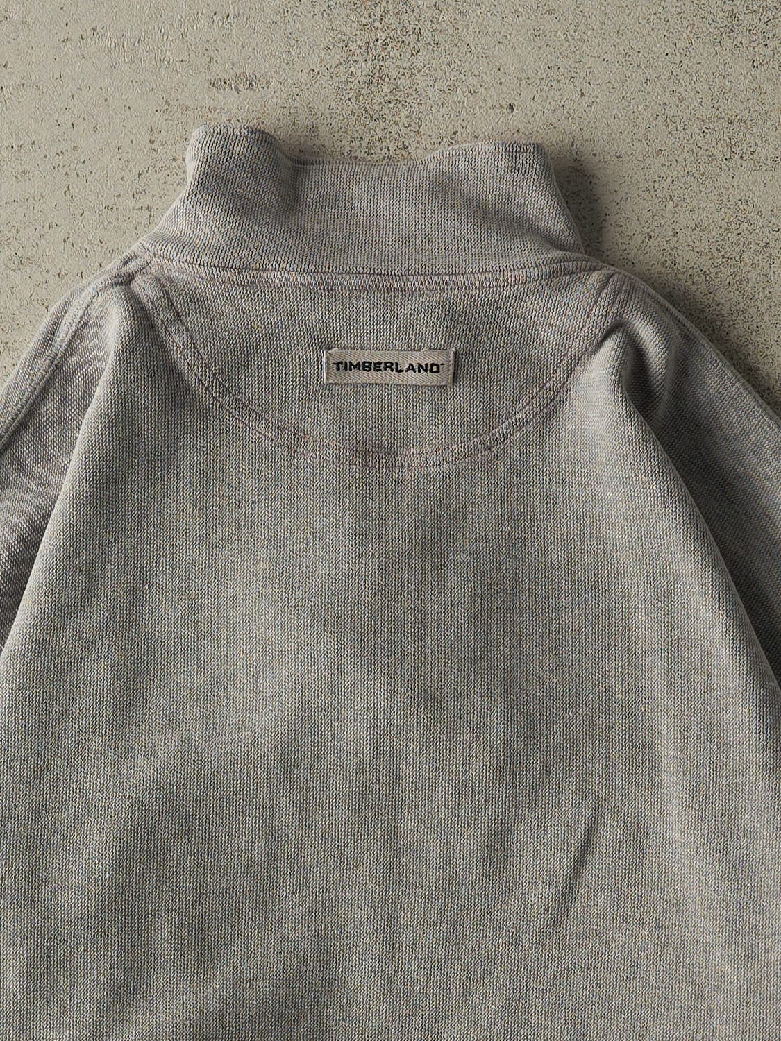 Vintage 90s Grey Timberland Embroidered Quarter Zip Sweater (L)