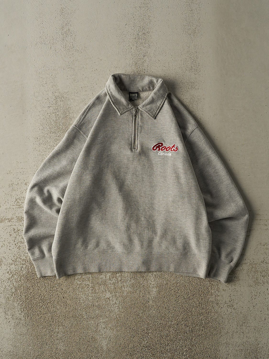 Vintage Y2K Grey Roots Athletics Embroidered Quarter Zip Sweater (S/M)