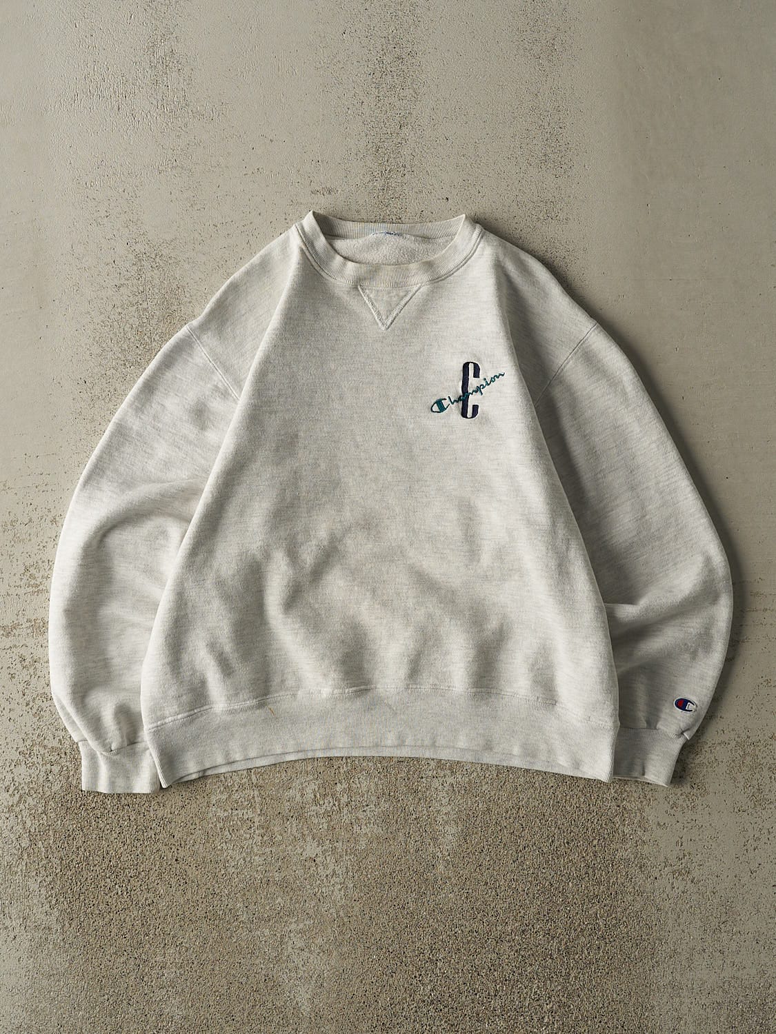 Vintage 90s Heather Grey Champion Embroidered Crewneck (S/M)