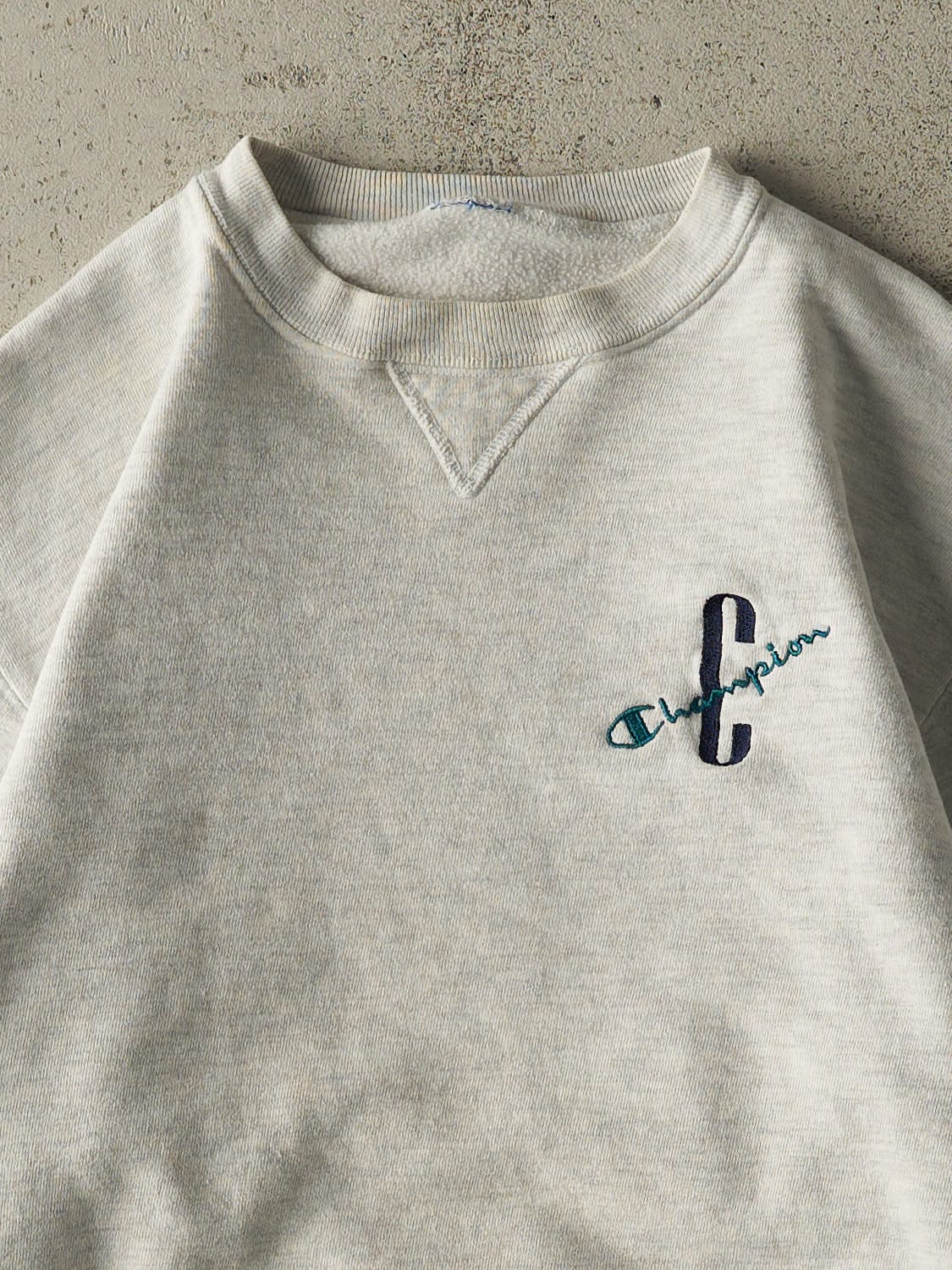 Vintage 90s Heather Grey Champion Embroidered Crewneck (S/M)
