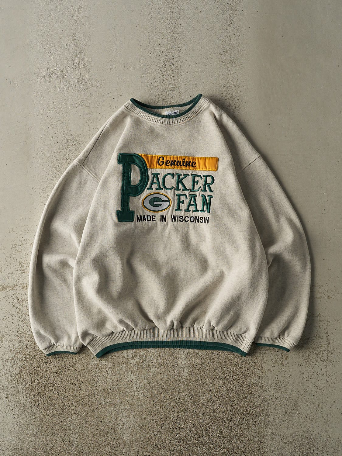 Vintage 90s Heather Grey Green Bay Packers Embroidered Crewneck (XL)