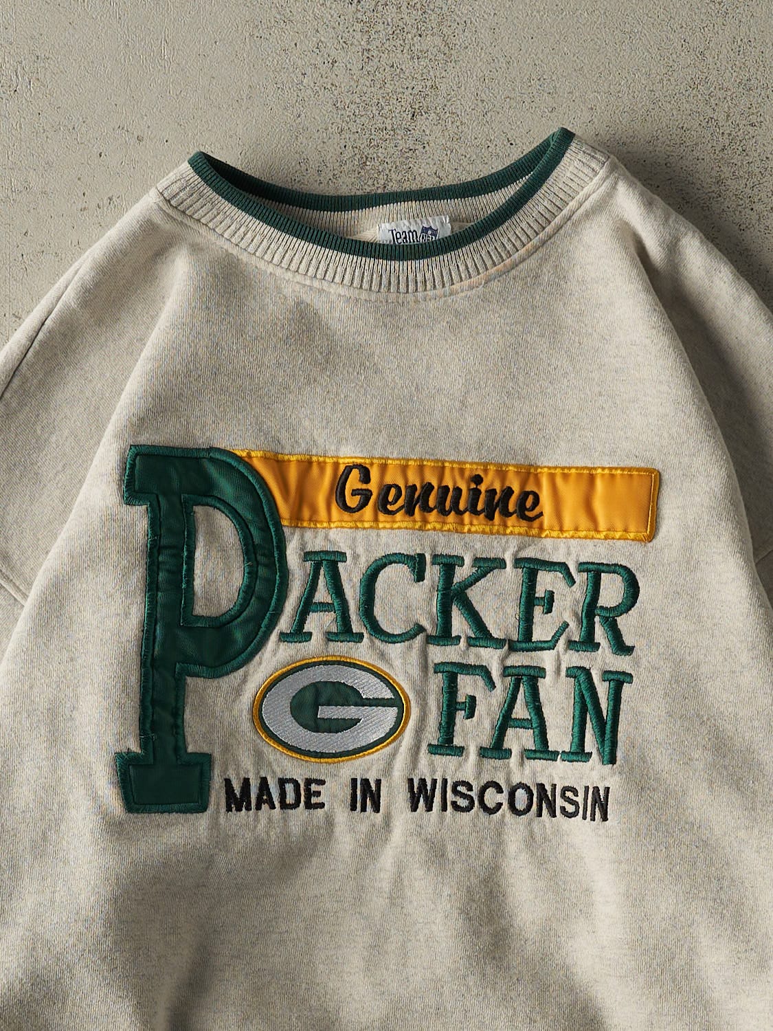 Vintage 90s Heather Grey Green Bay Packers Embroidered Crewneck (XL)
