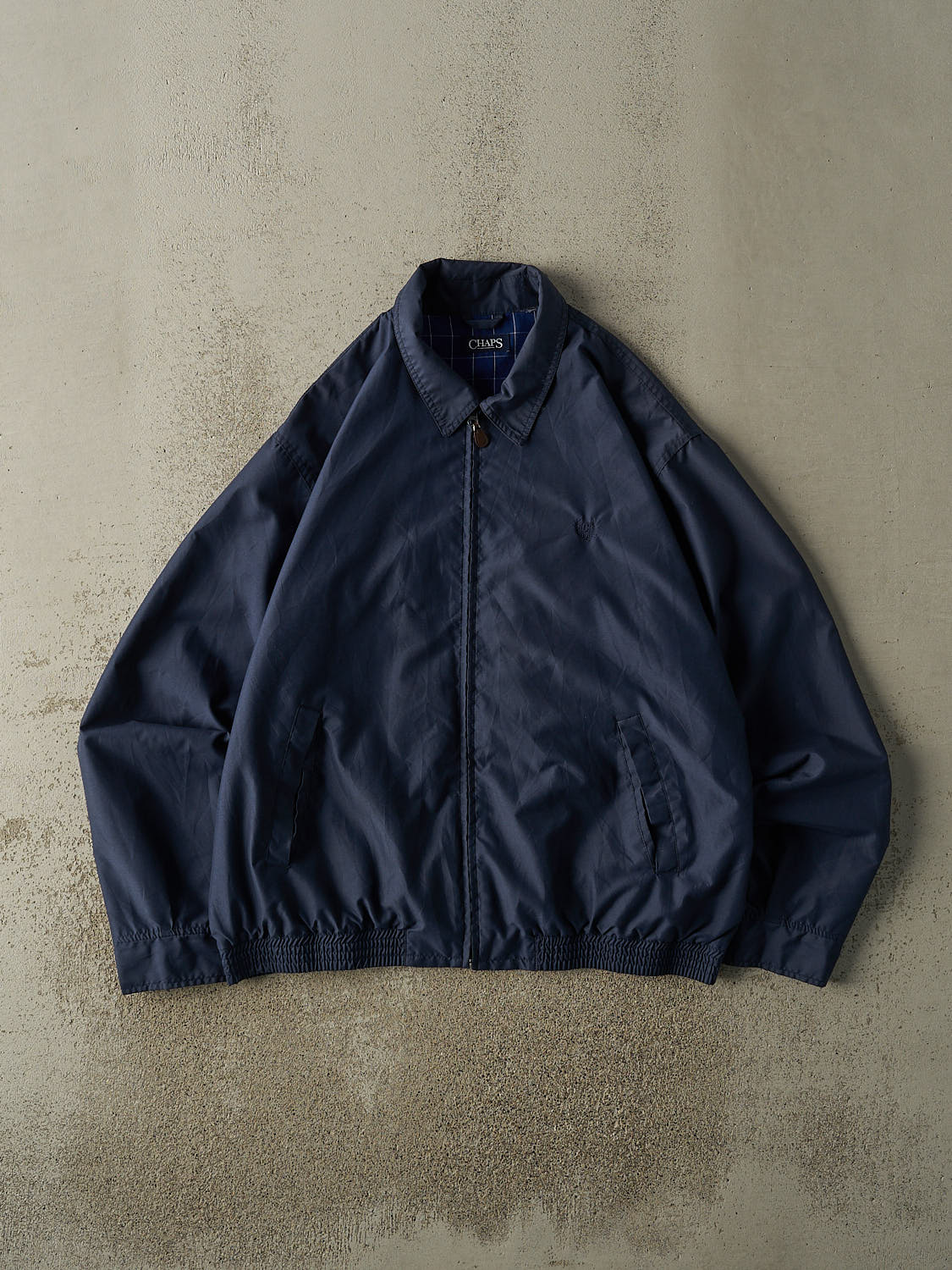 Vintage Y2K Navy Blue Chaps Embroidered Harrington Style Jacket (L/XL)
