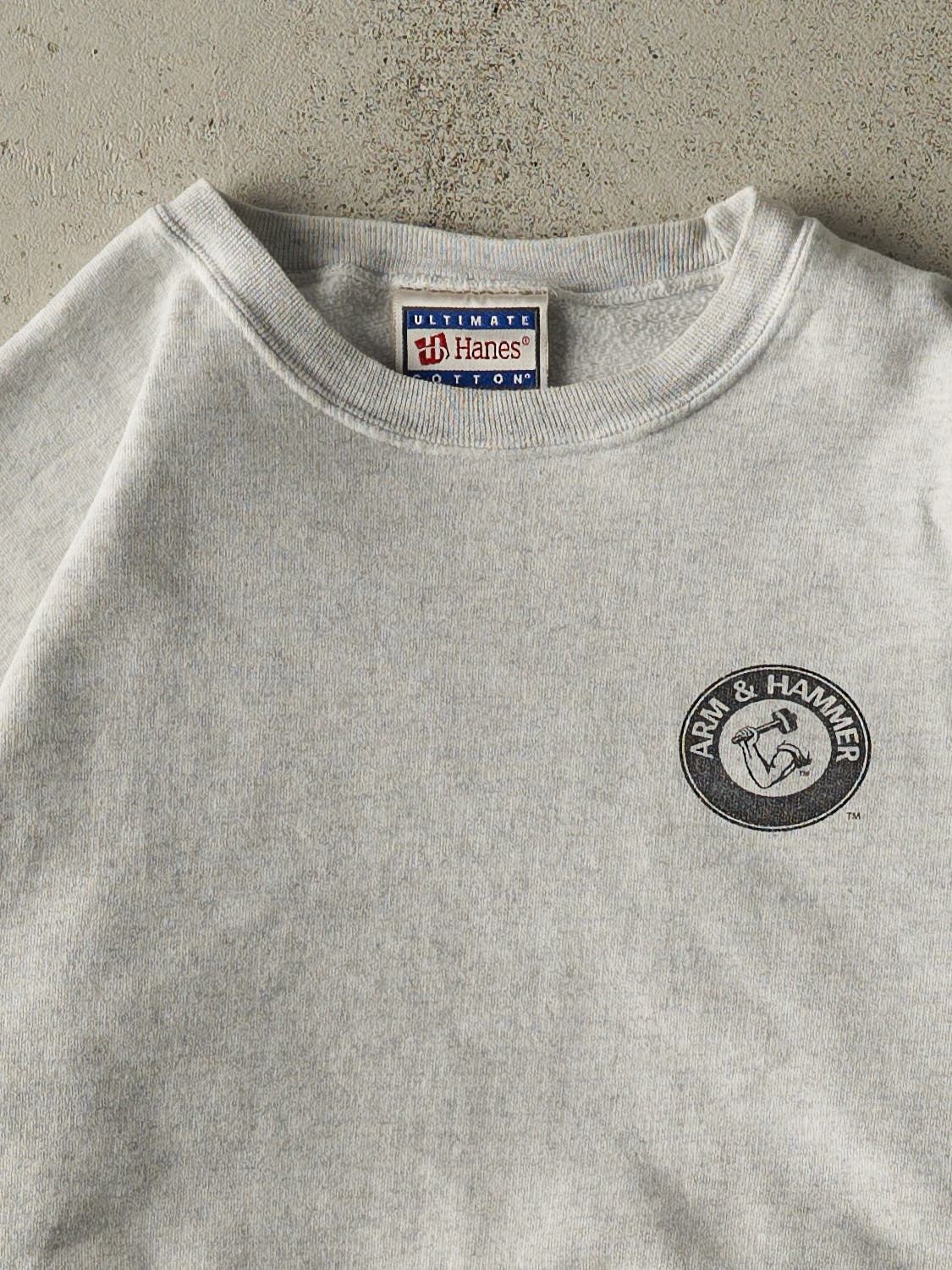 Vintage 90s Heather Grey Arm & Hammer Logo Crewneck (M)