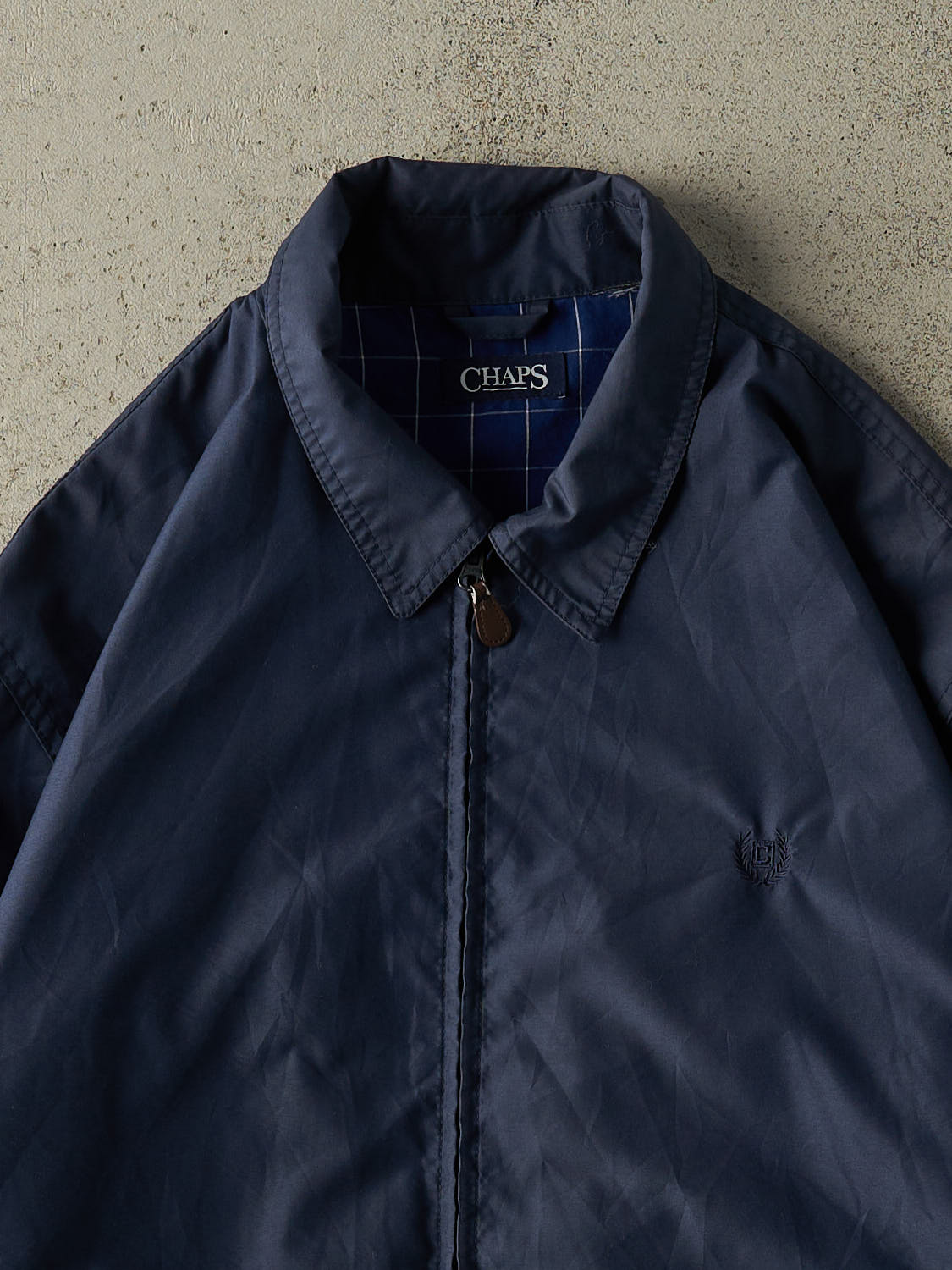 Vintage Y2K Navy Blue Chaps Embroidered Harrington Style Jacket (L/XL)