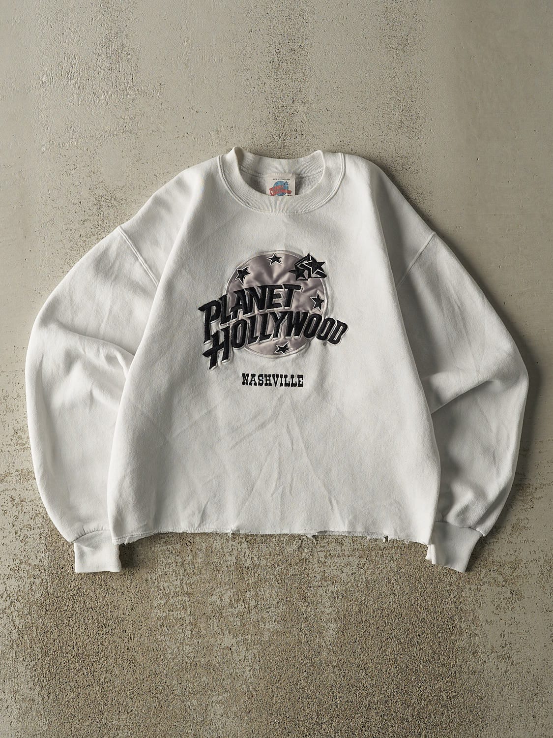Vintage 90s White Planet Hollywood Nashville Cropped Crewneck (S/M)