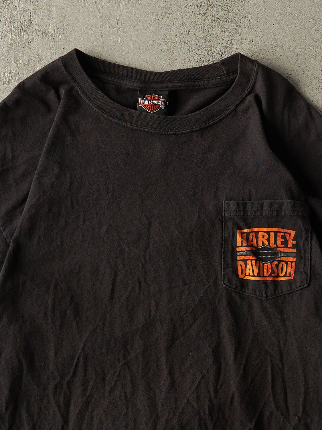 Vintage 18' Faded Black Harley Davidson Wyoming Pocket Tee (L/XL)
