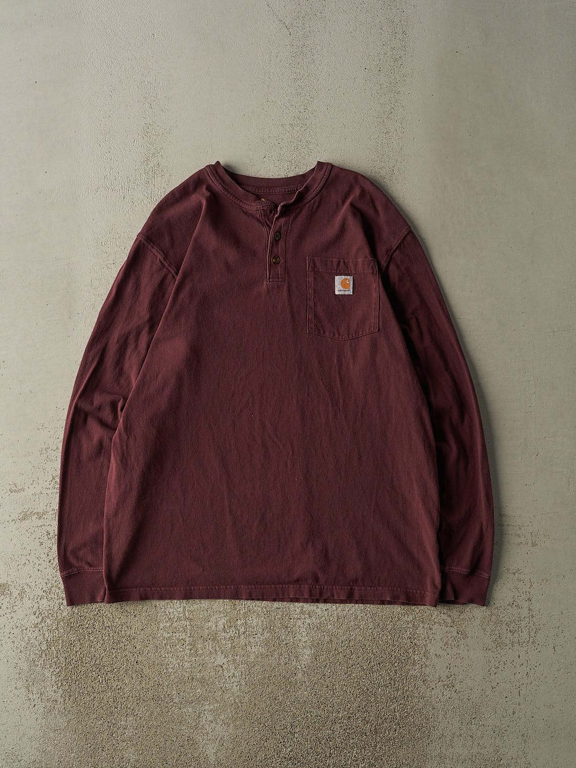 Vintage Y2K Burgundy Carhartt Quarter Button Pocket Long Sleeve (XL/XXL)