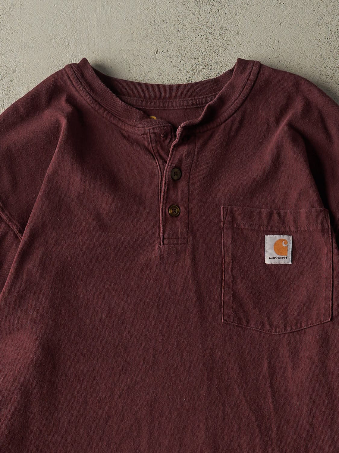 Vintage Y2K Burgundy Carhartt Quarter Button Pocket Long Sleeve (XL/XXL)