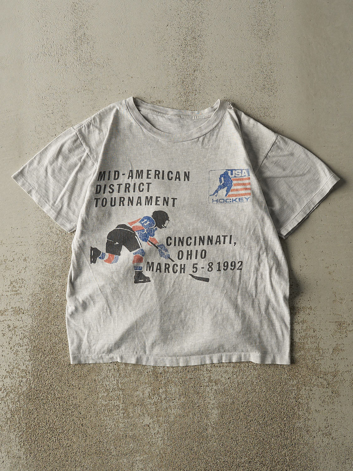 Vintage 92' Heather Grey USA Hockey Tee (S/M)