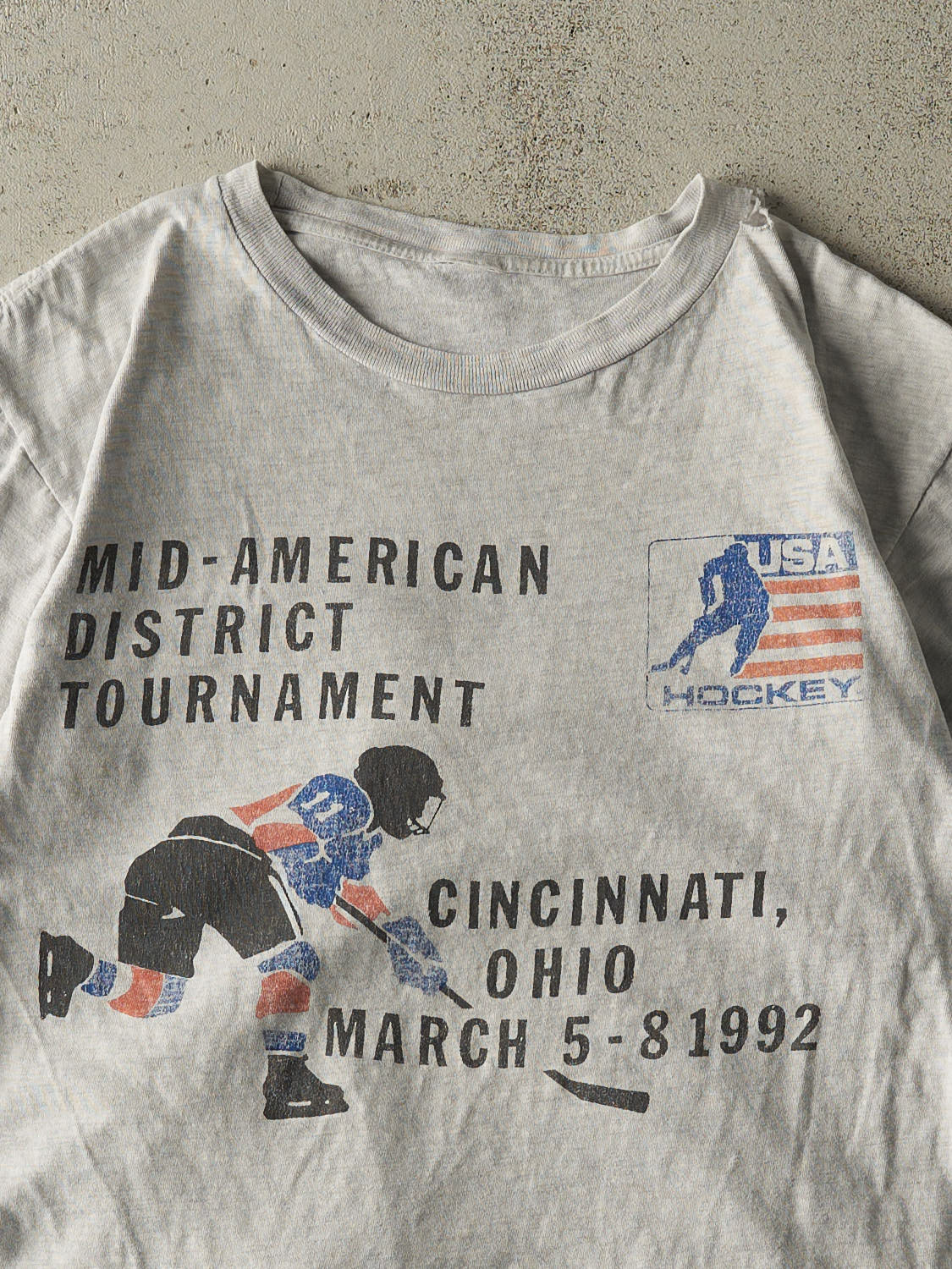 Vintage 92' Heather Grey USA Hockey Tee (S/M)