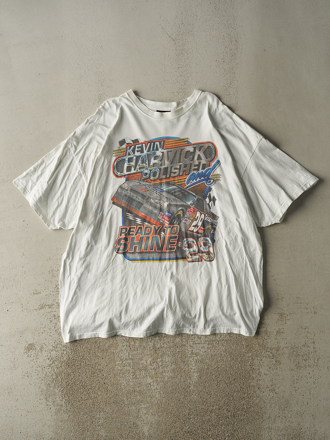 Vintage Y2K White Kevin Harvick Nascar Racing Tee (XXXL)