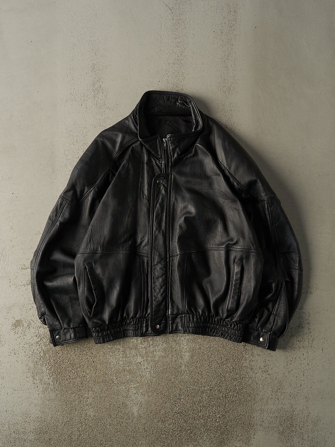 Vintage 90s Black Soft Leather Bomber Jacket (XL/XXL)