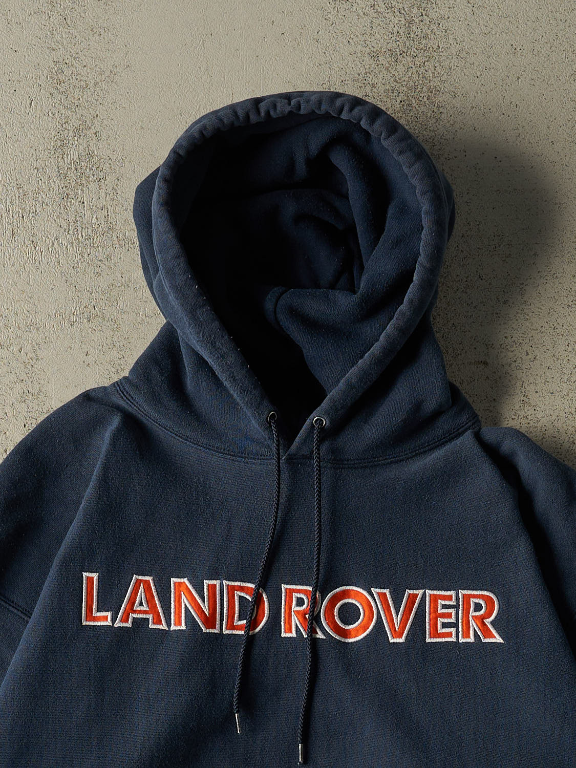 Vintage 90s RARE Navy Blue Land Rover Champion Reverse Weave Embroidered Hoodie (L/XL)