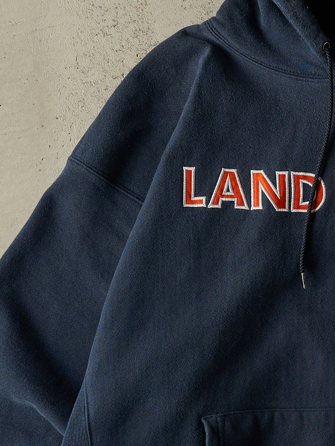Vintage 90s RARE Navy Blue Land Rover Champion Reverse Weave Embroidered Hoodie (L/XL)