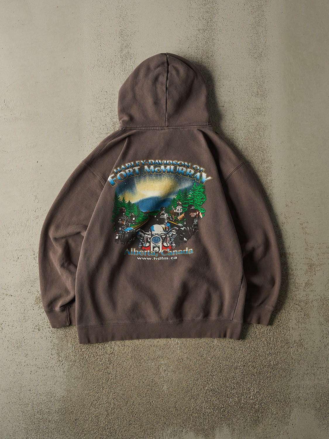 Vintage 12' Faded Charcoal Grey Harley Davidson Fort McMurray Alberta Hoodie (M/L)