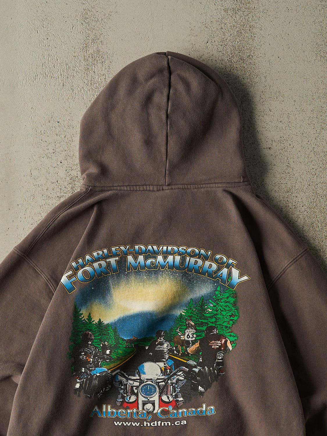 Vintage 12' Faded Charcoal Grey Harley Davidson Fort McMurray Alberta Hoodie (M/L)