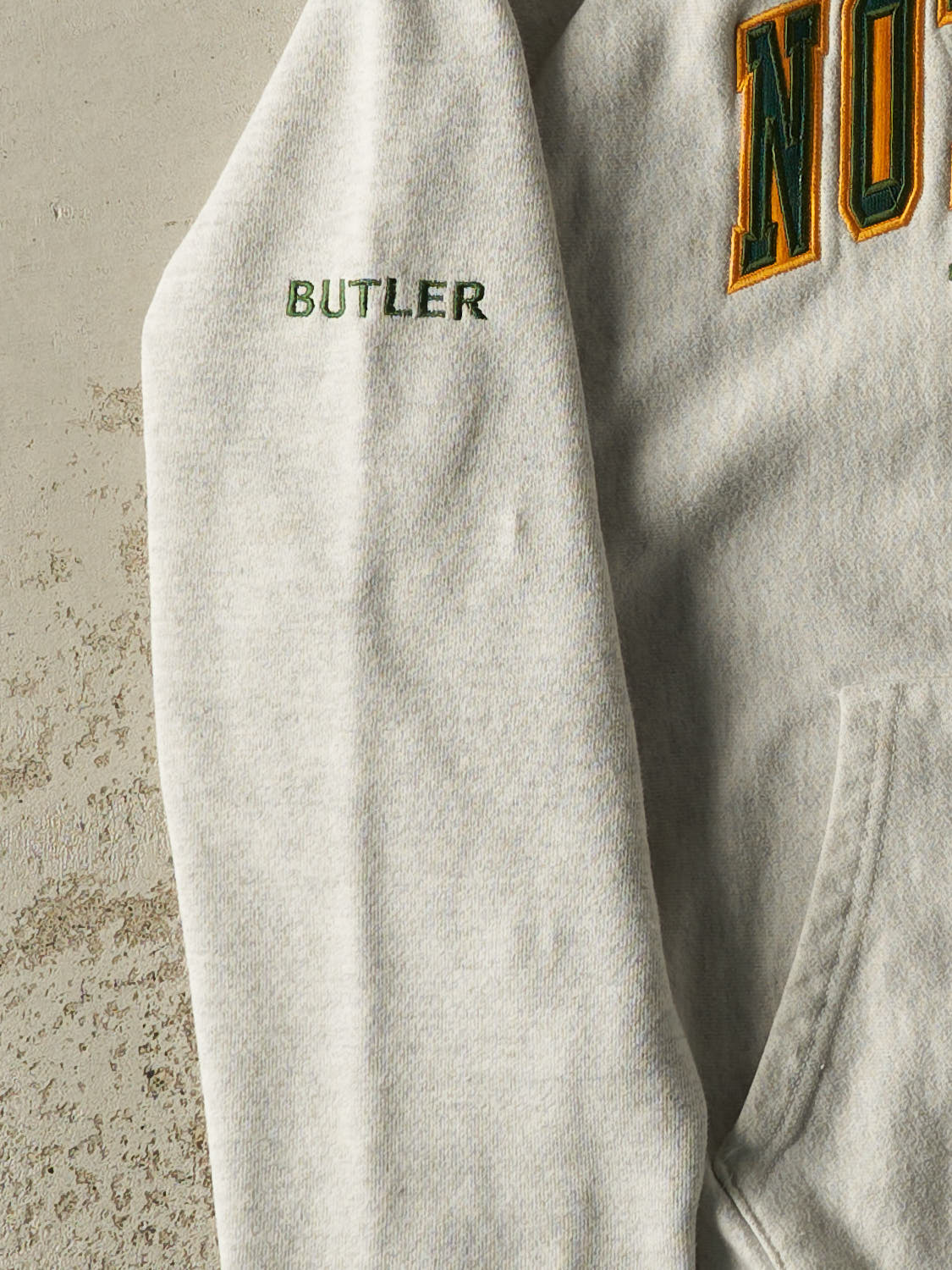 Vintage 90s Heather Grey Champion Reverse Weave University of Notre Dame Track & Field Hoodie (M/L)
