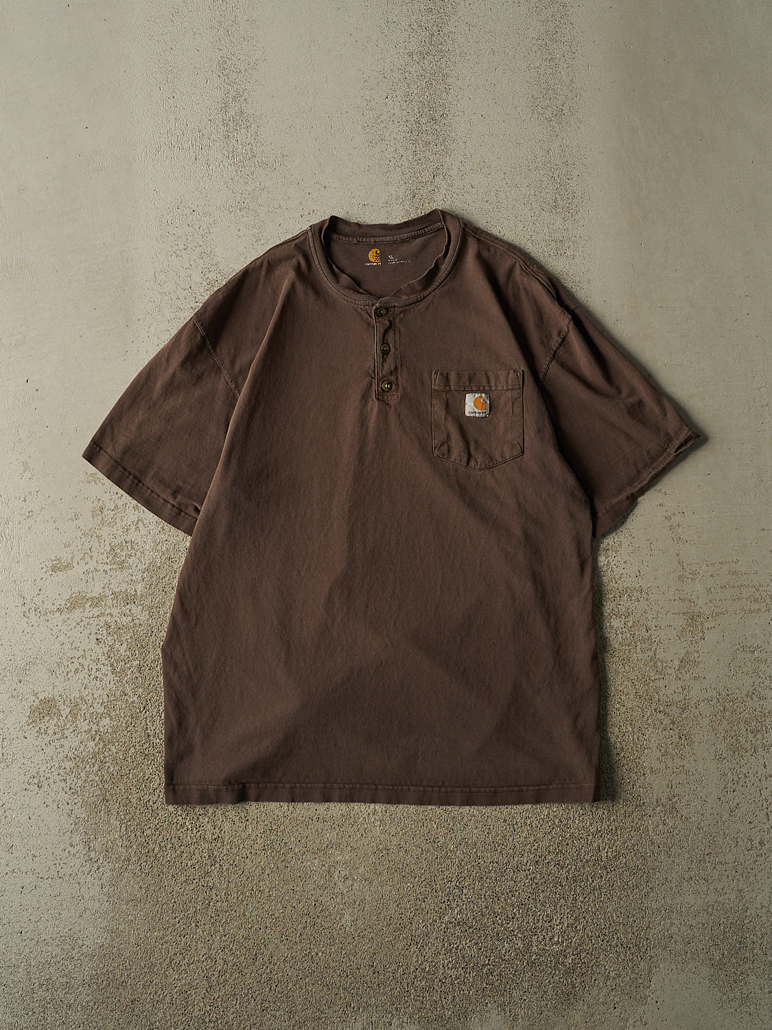 Vintage Y2K Brown Carhartt Quarter Button Pocket Tee (XL)