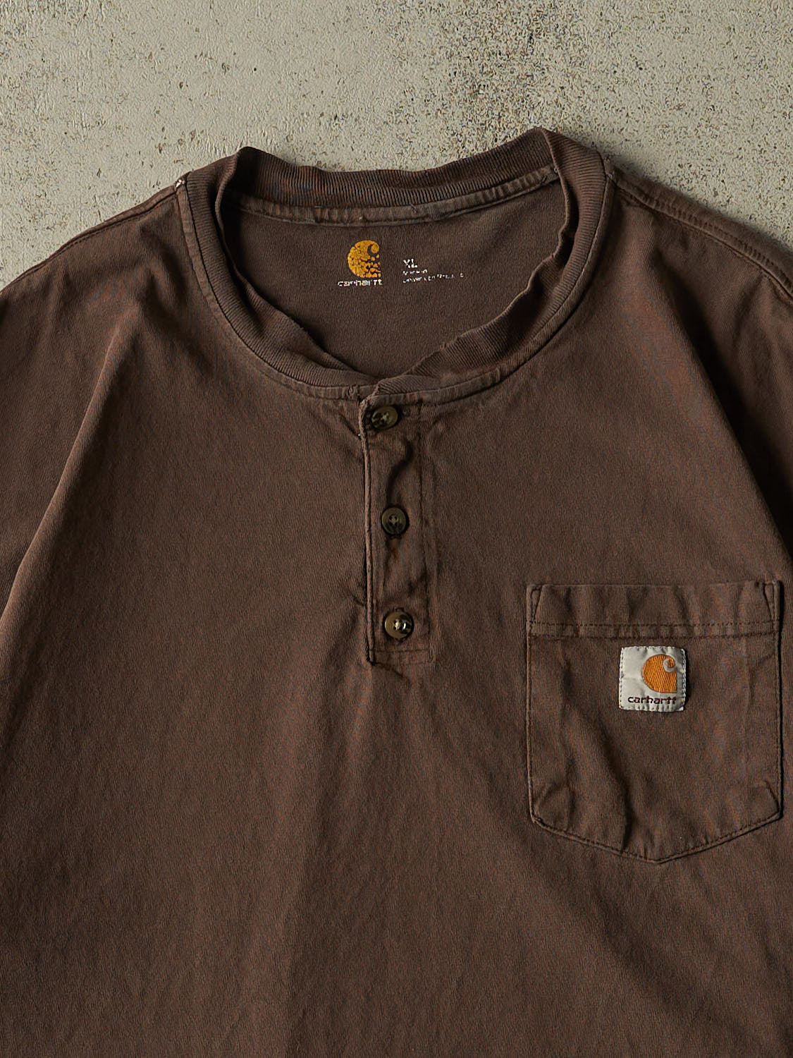 Vintage Y2K Brown Carhartt Quarter Button Pocket Tee (XL)