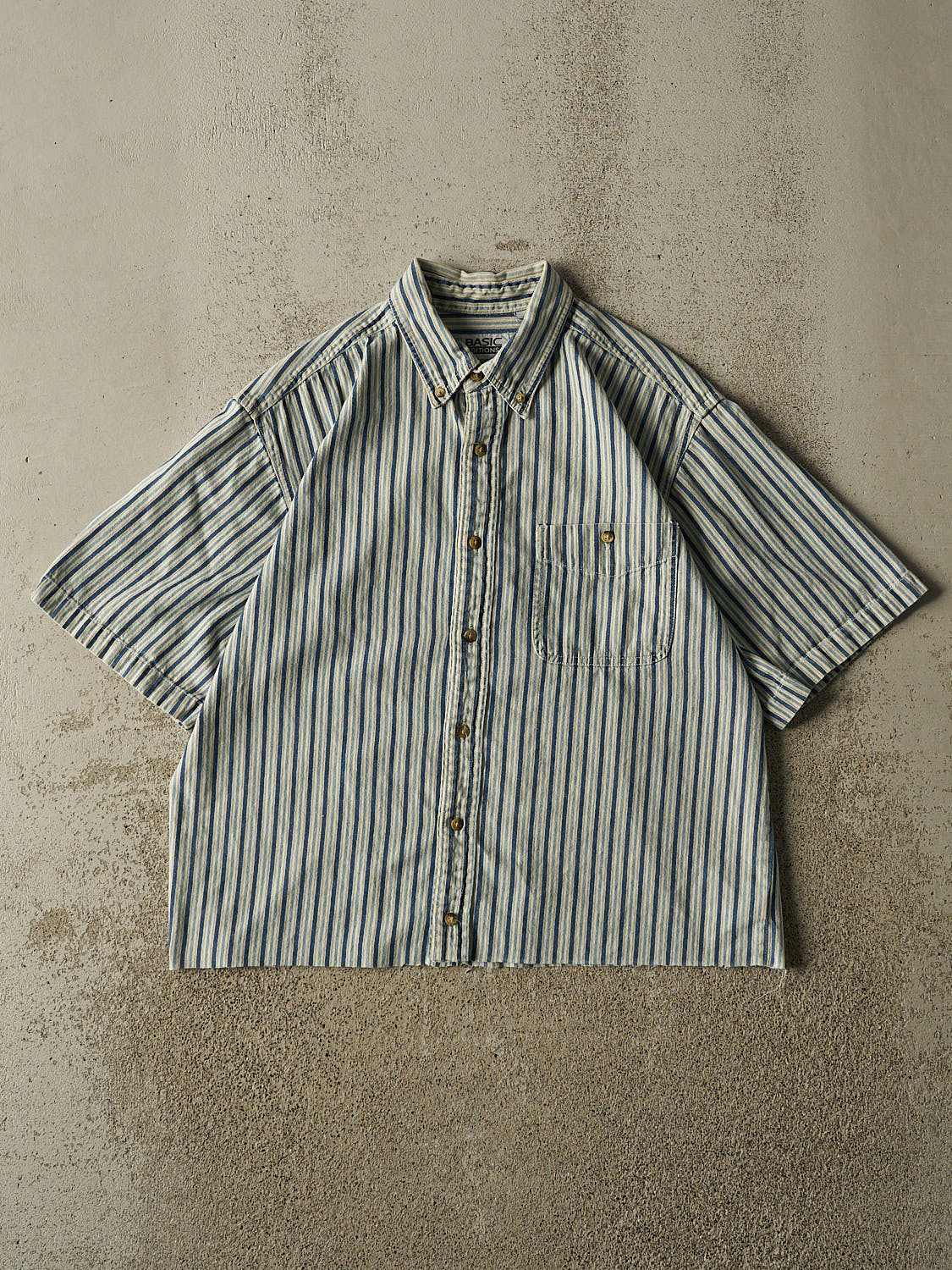 Vintage 90s Blue Striped Cropped Button Up Tee (S)