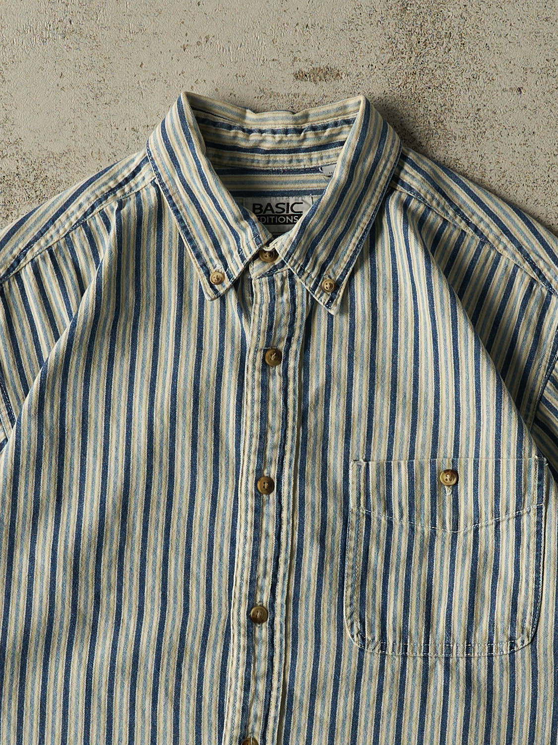 Vintage 90s Blue Striped Cropped Button Up Tee (S)
