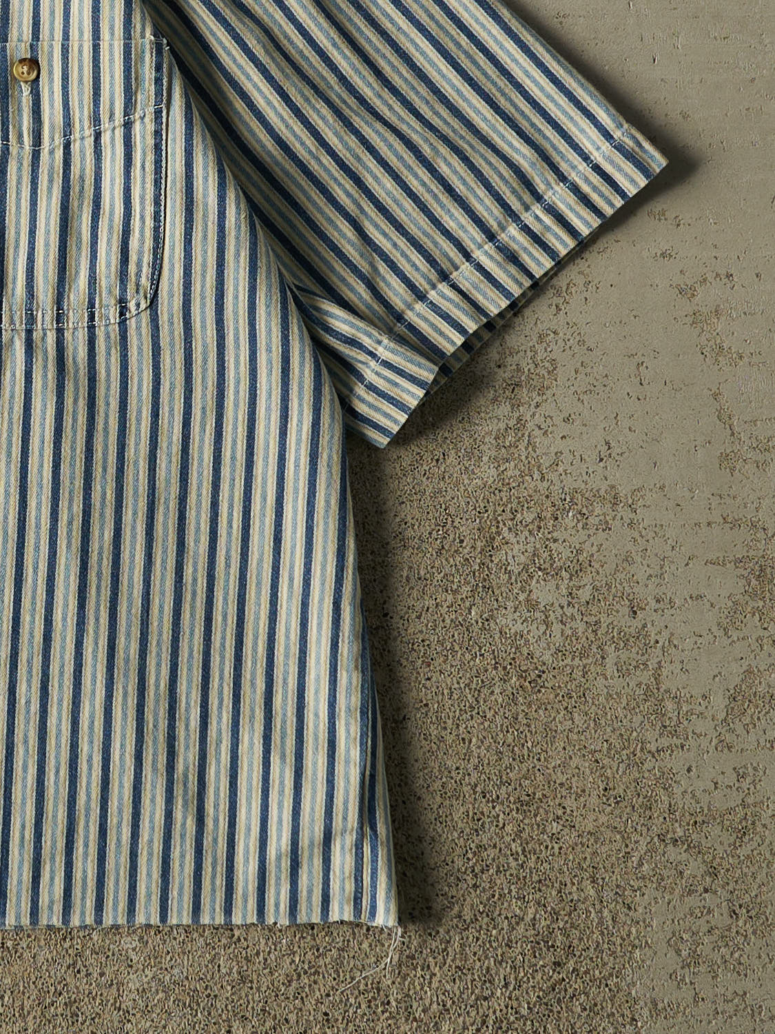 Vintage 90s Blue Striped Cropped Button Up Tee (S)