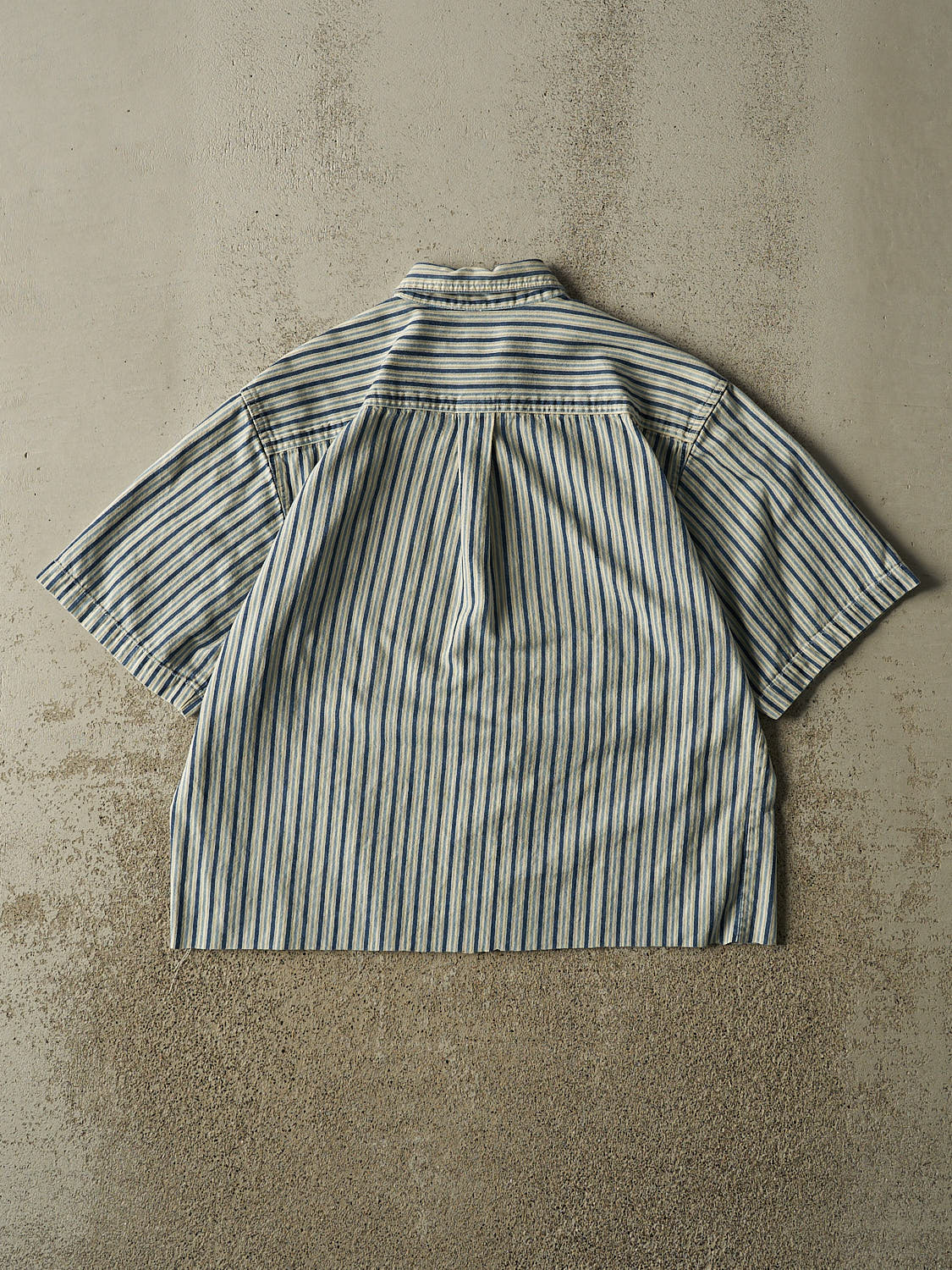 Vintage 90s Blue Striped Cropped Button Up Tee (S)