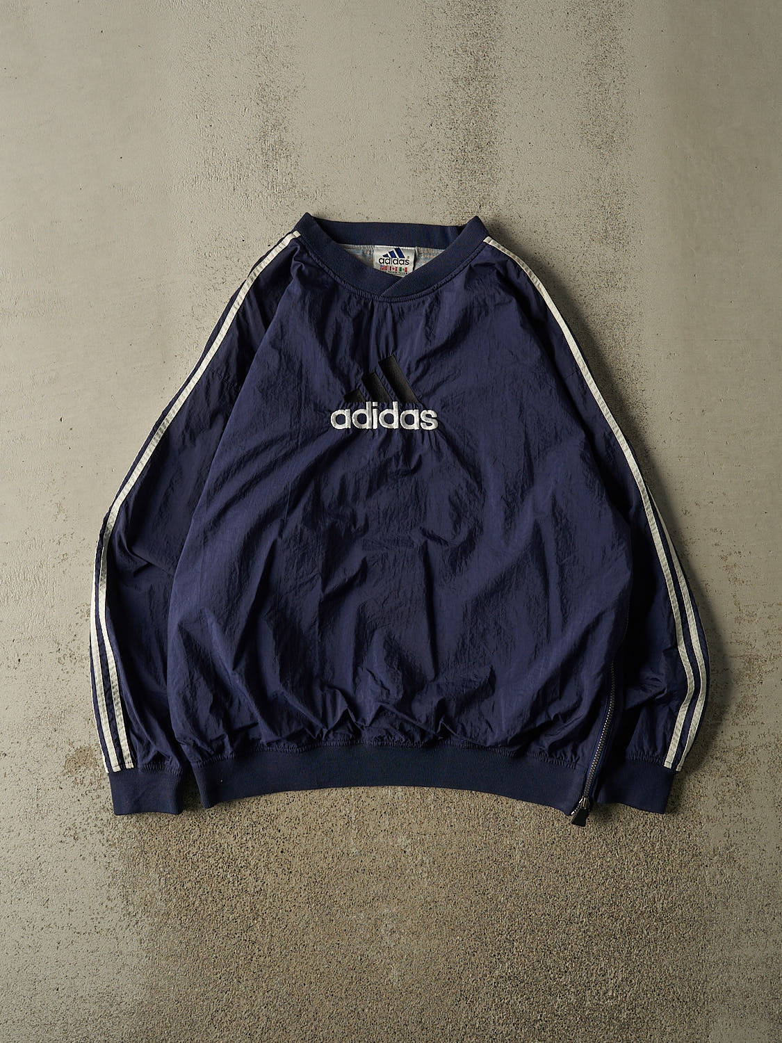 Vintage 90s Navy Blue Adidas Embroidered Pull Over Windbreaker Jacket (L/XL)