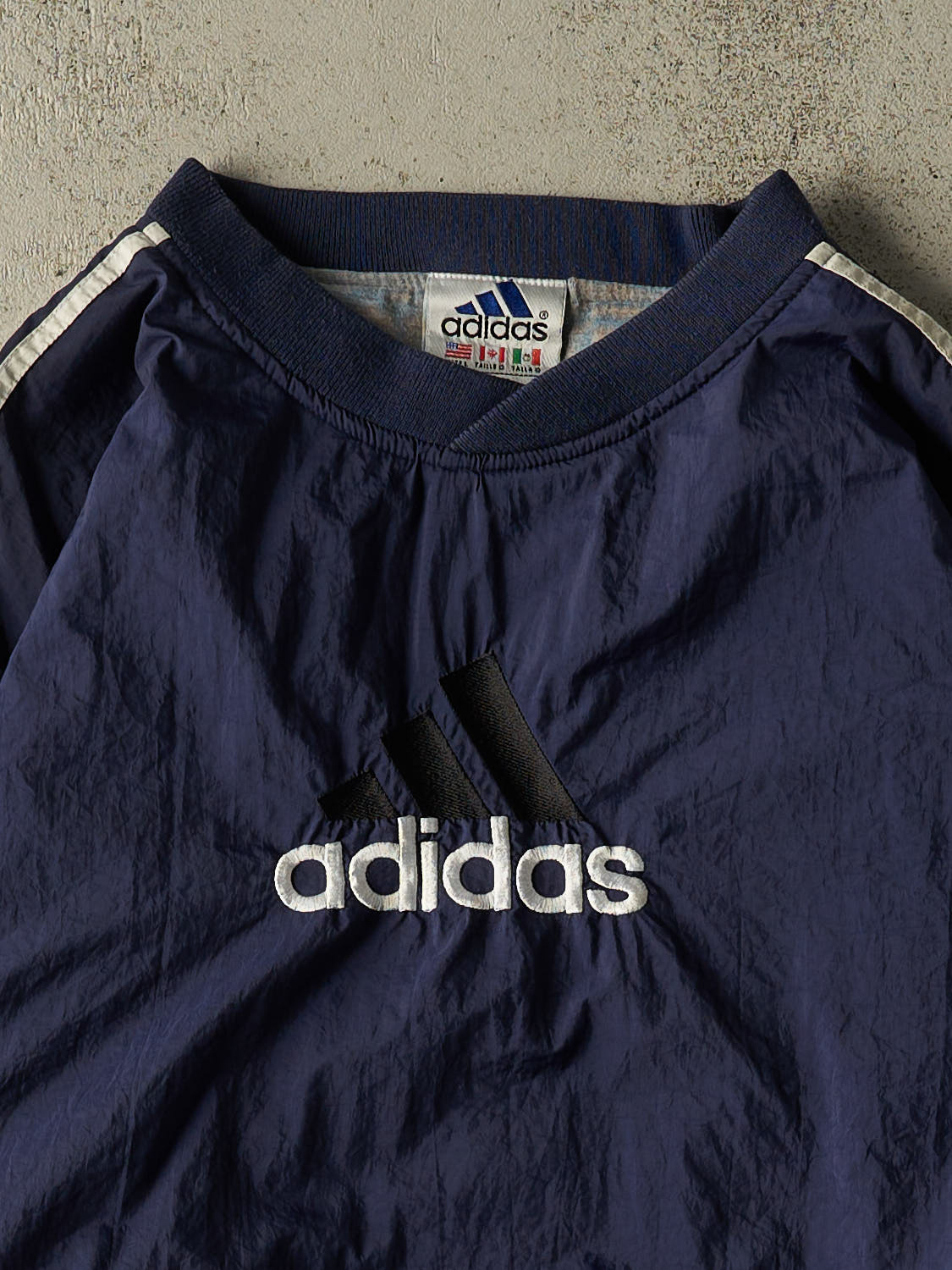 Vintage 90s Navy Blue Adidas Embroidered Pull Over Windbreaker Jacket (L/XL)