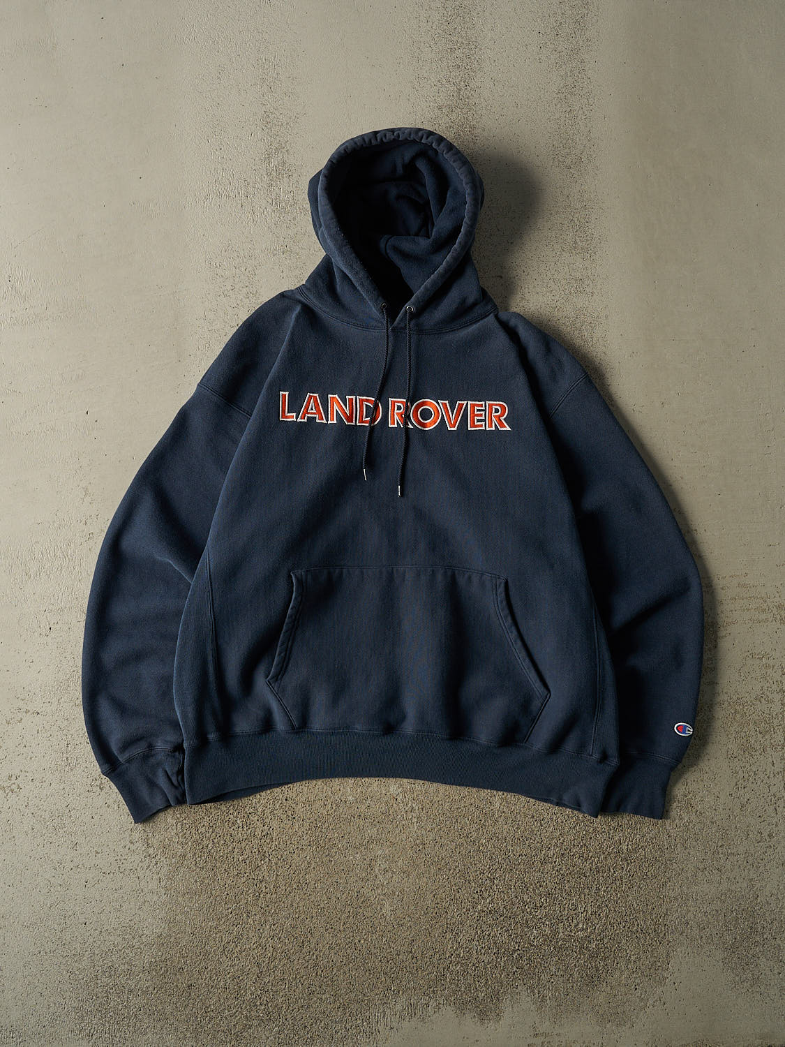 Vintage 90s RARE Navy Blue Land Rover Champion Reverse Weave Embroidered Hoodie (L/XL)