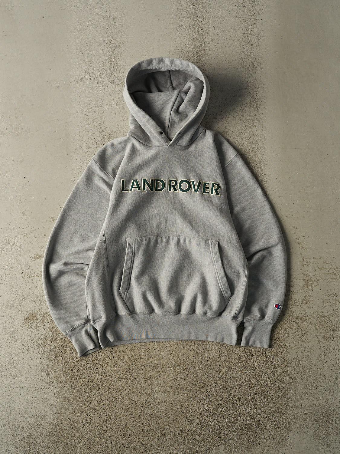 Vintage 90s Grey RARE  Land Rover Champion Reverse Weave Embroidered Hoodie (M)