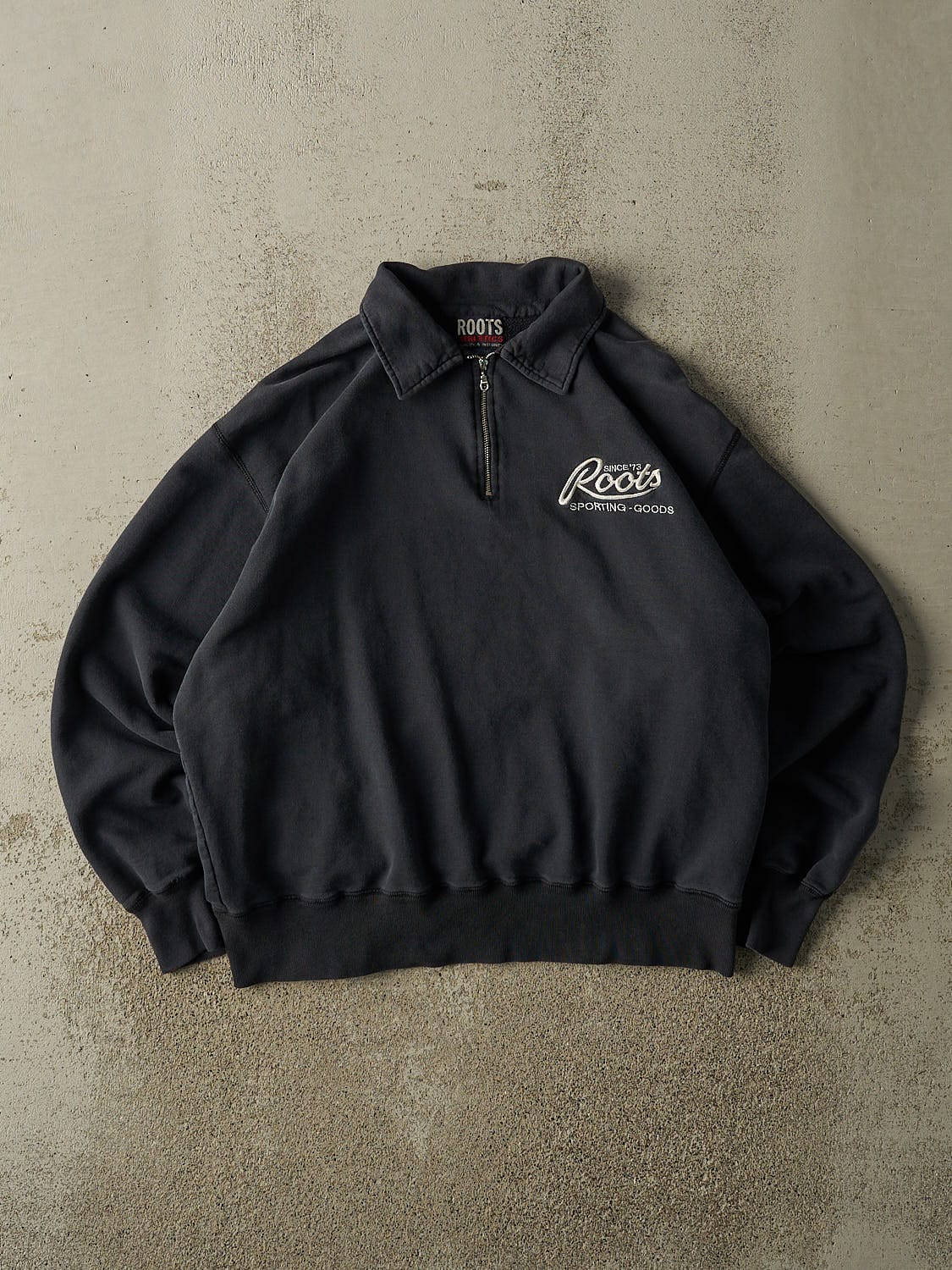 Vintage Y2K Navy Blue Roots Embroidered Quarter Zip (M/L)