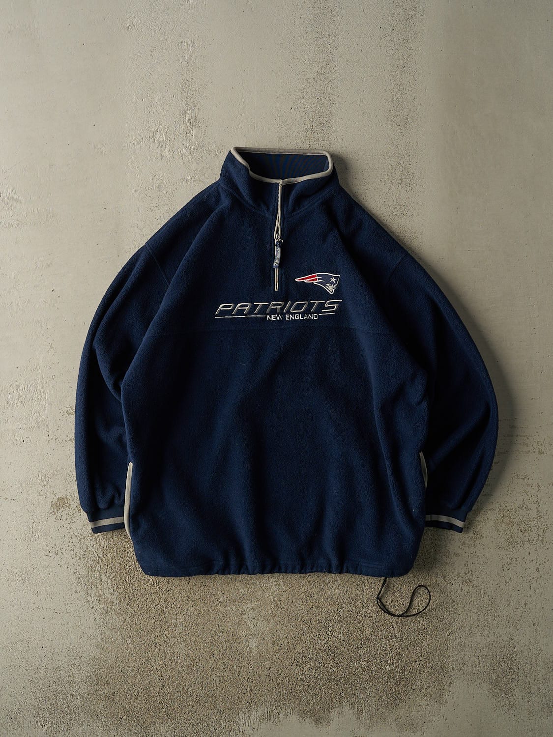 Vintage 90s Navy Blue New England Patriots Embroidered Quarter Zip Fleece (XXL)