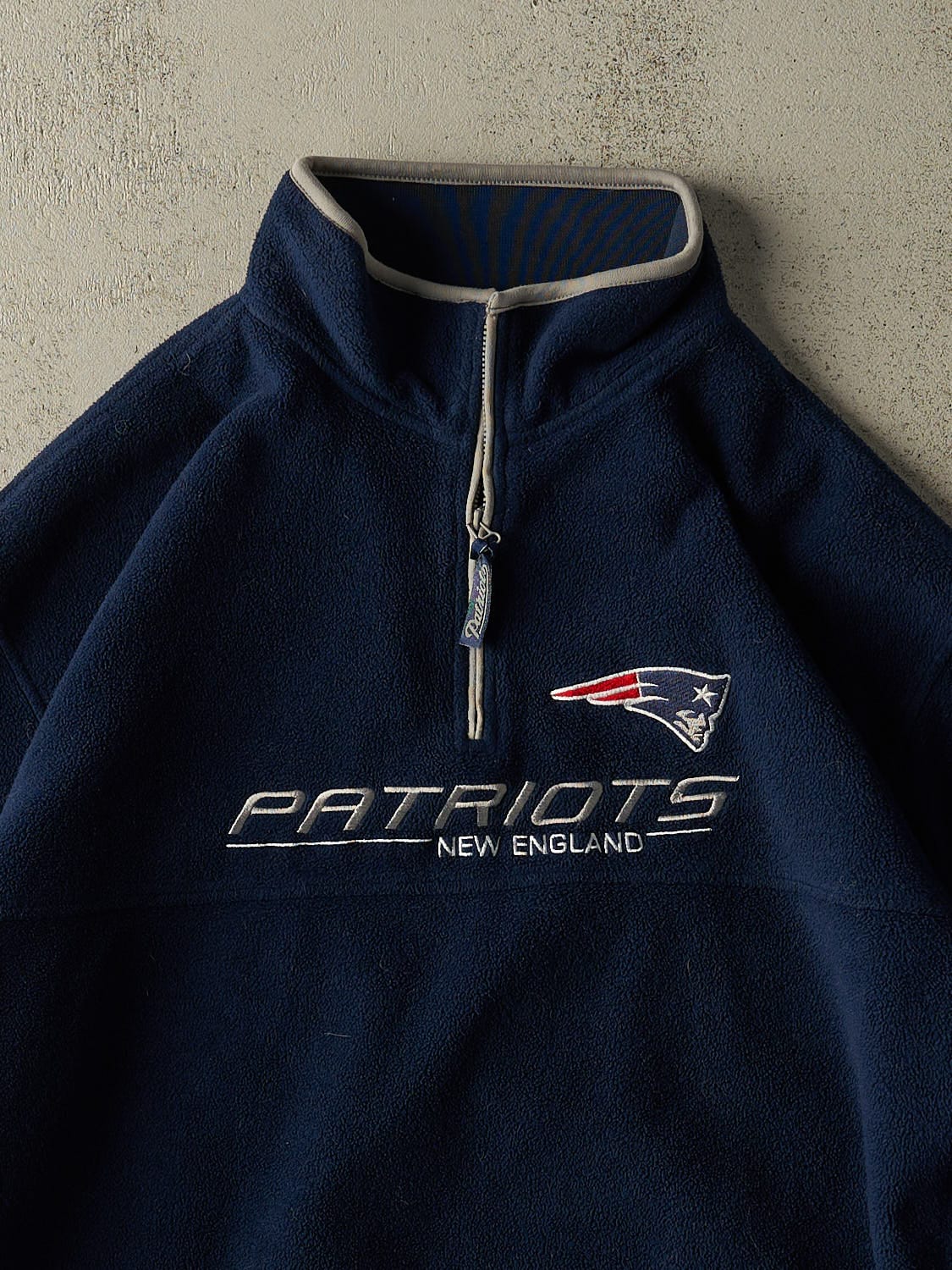 Vintage 90s Navy Blue New England Patriots Embroidered Quarter Zip Fleece (XXL)