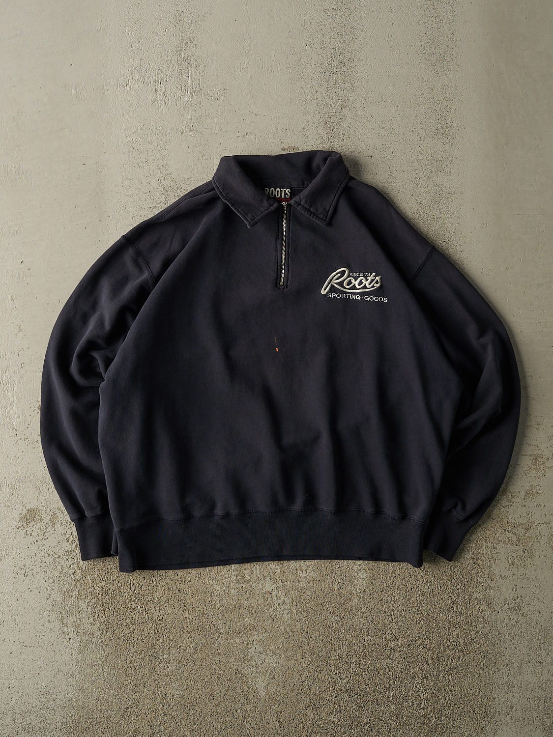 Vintage Y2K Navy Blue Roots Embroidered Quarter Zip (L)