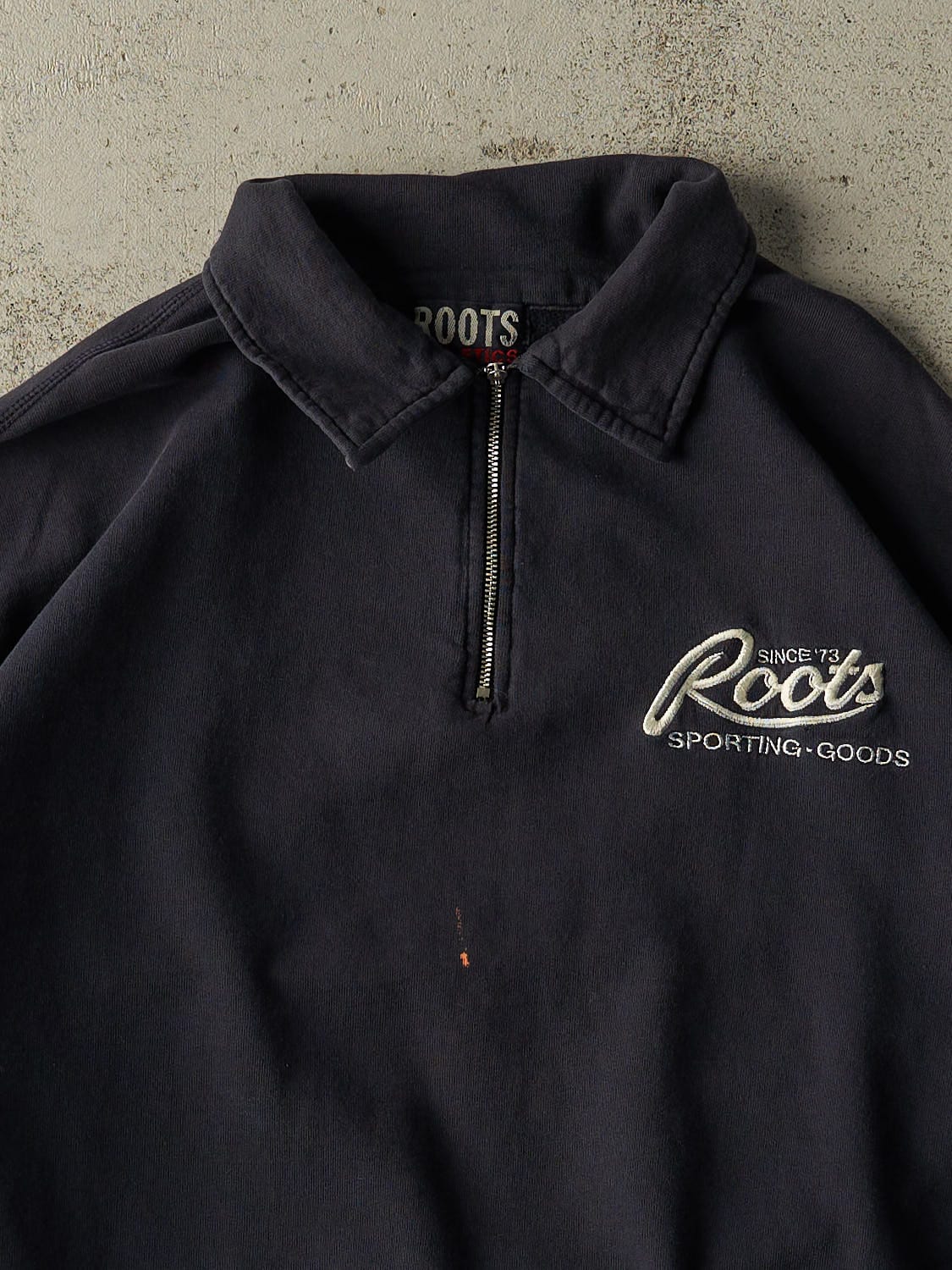 Vintage Y2K Navy Blue Roots Embroidered Quarter Zip (L)