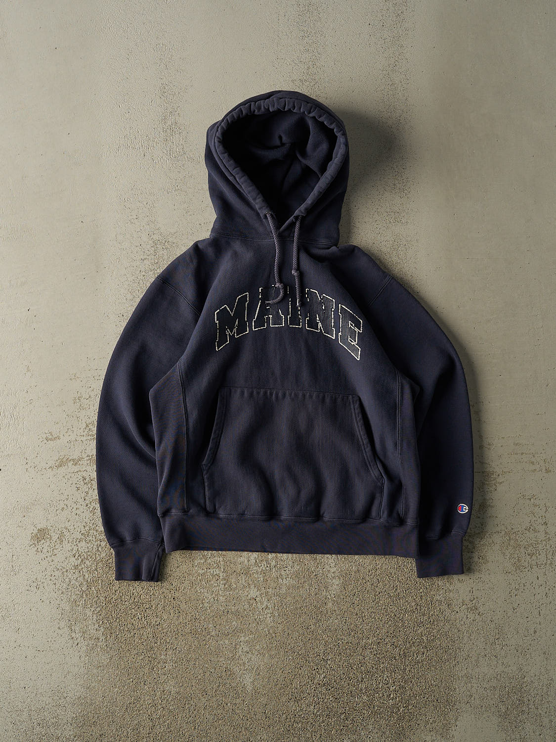 Vintage 90s Navy Blue Champion Reverse Weave Maine Hoodie (S/M)