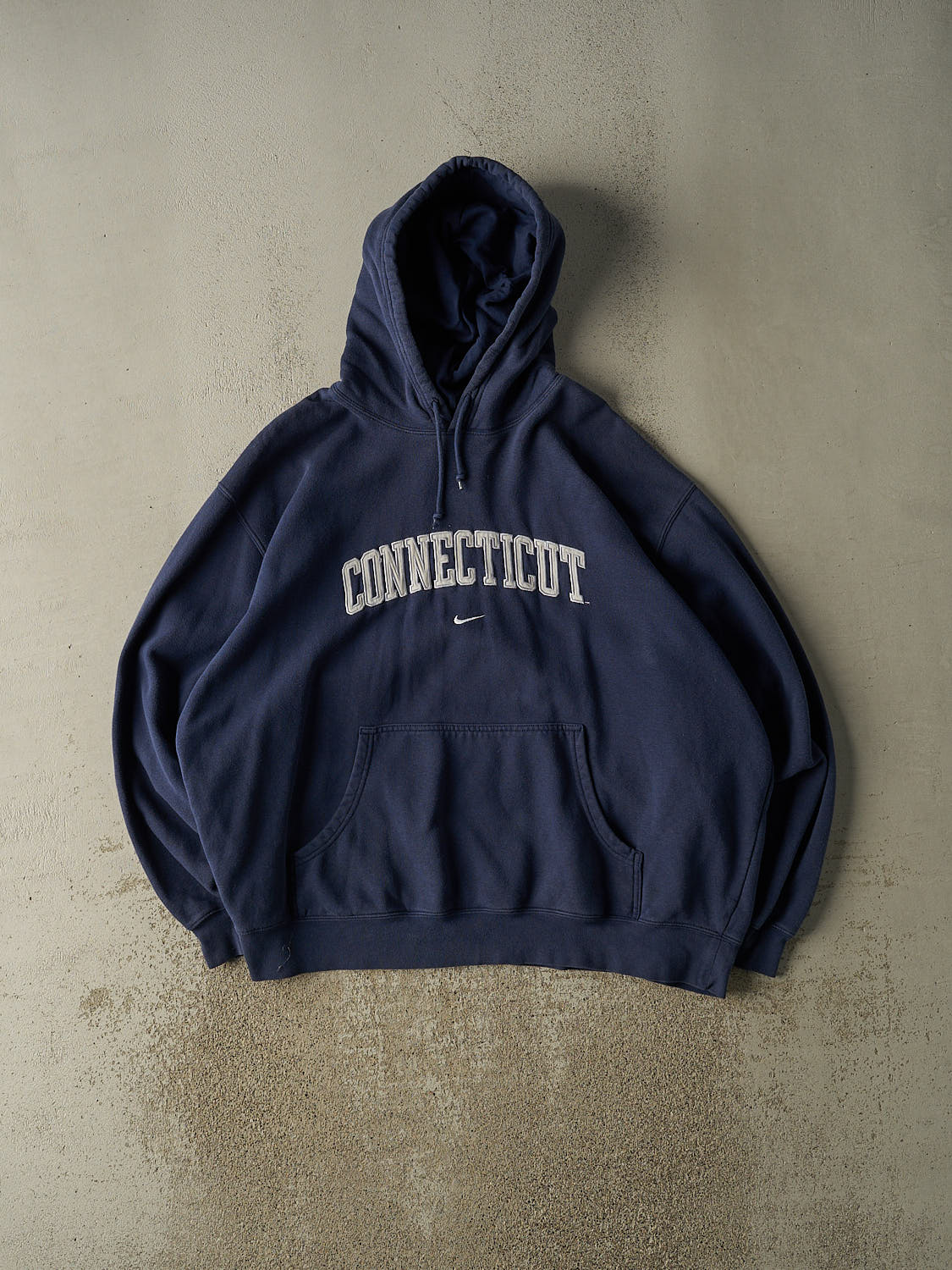 Vintage 90s Navy Blue Nike Middle Swoosh Connecticut Hoodie (XL/XXL)