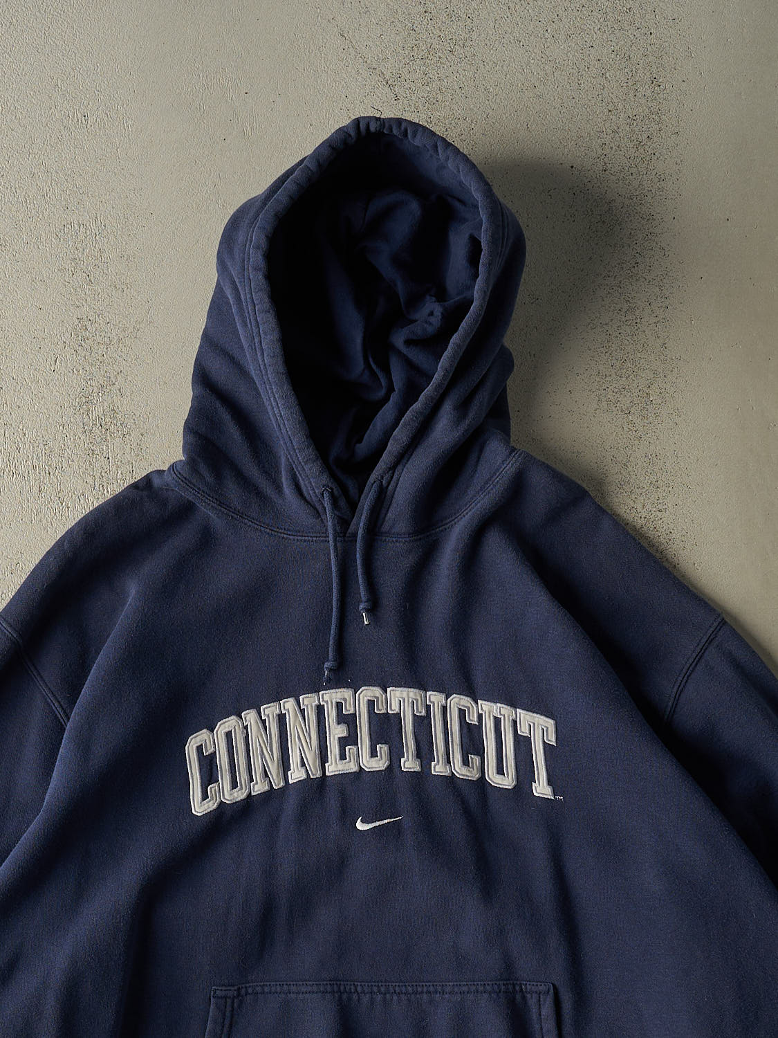 Vintage 90s Navy Blue Nike Middle Swoosh Connecticut Hoodie (XL/XXL)