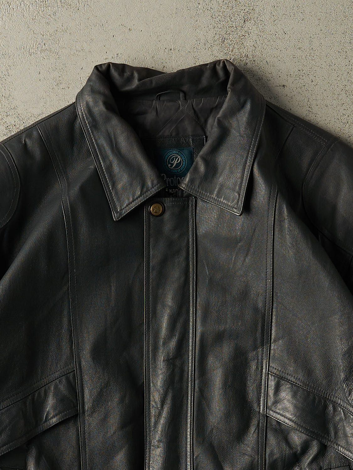 Vintage 90s Black Leather Bomber Jacket (XXL)