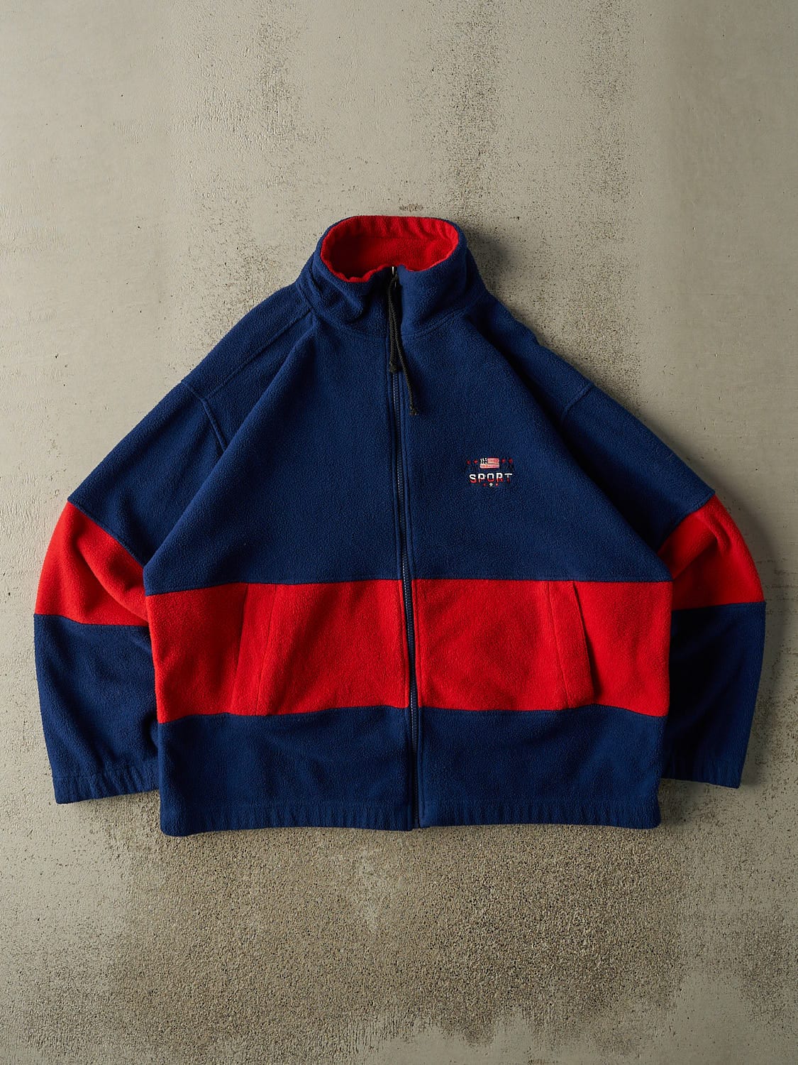 Vintage 90s Navy Blue & Red Embroidered Zip Up Fleece (L/XL)