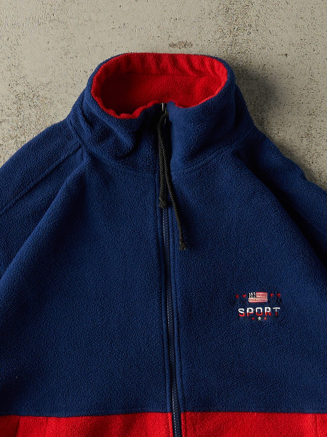 Vintage 90s Navy Blue & Red Embroidered Zip Up Fleece (L/XL)