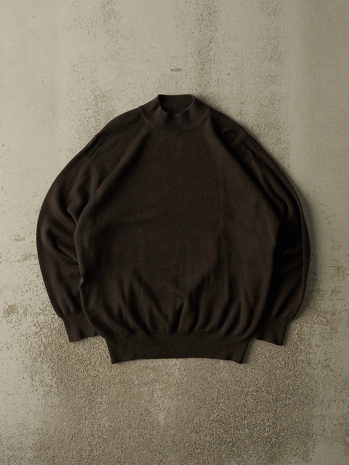 Vintage 80s Brown Mock Neck Lightweight Wool Knit (M)