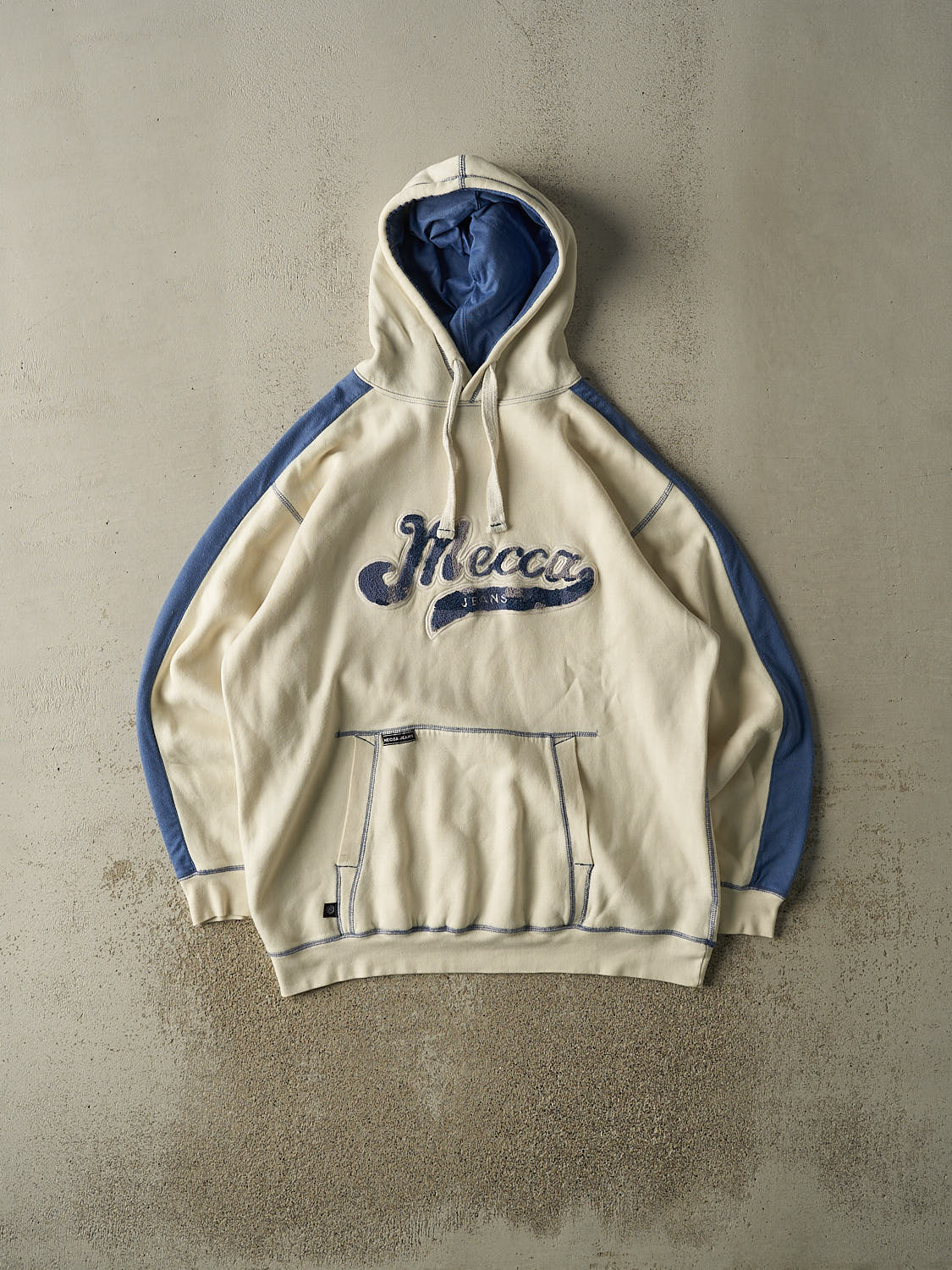 Vintage Y2K Beige & Blue Mecca Jeans Hoodie (XL/XXL)