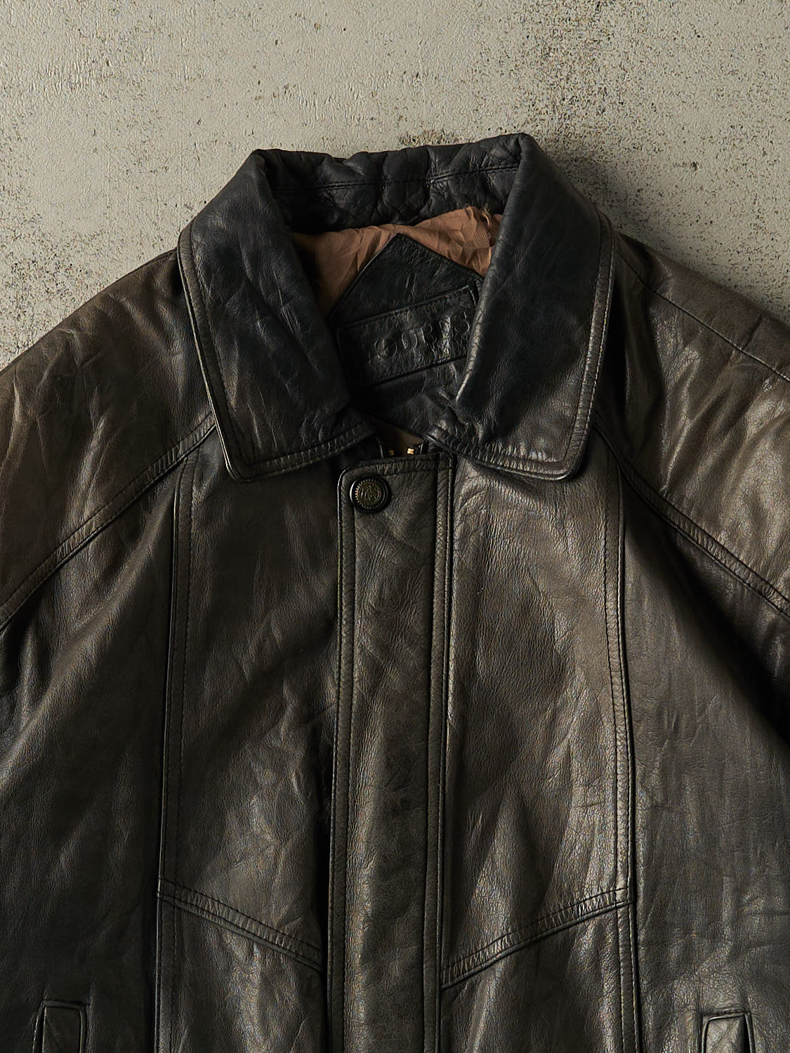 Vintage 90s Sun Faded Black Leather Bomber Jacket (M)