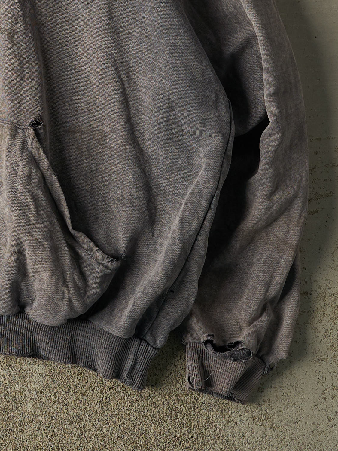 Vintage 90s Washed Charcoal Grey Blank Distressed Quarter Button Hoodie (XL/XXL)