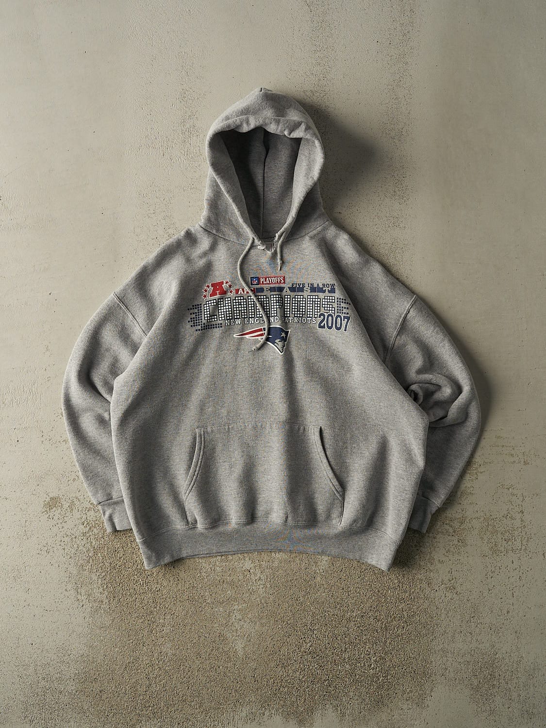 Vintage 07' Grey New England Patriots AFC Champions Hoodie (L/XL)