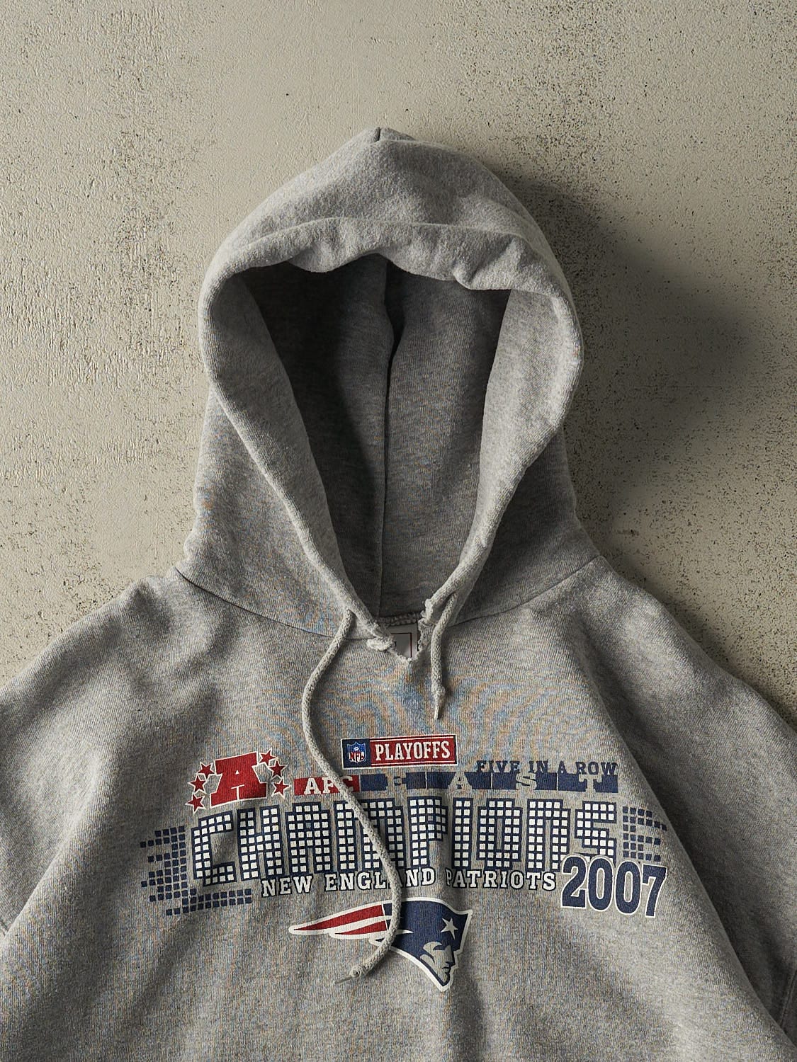 Vintage 07' Grey New England Patriots AFC Champions Hoodie (L/XL)